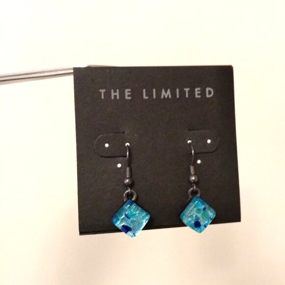 Vintage Teal Blue Square Beads Dangle Drop Earrings Timeless VTG Jewelry - Picture 4 of 6